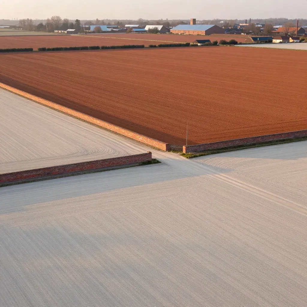 Luchtfoto van warme kleigronden en baksteenlandschap in Noord-Brabant met industriële rand.
